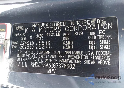 2016 Kia Soul + from USA, damaged, VIN KNDJP3A51G7378602